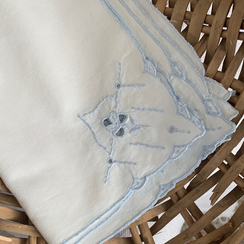 Vintage Cream and Blue Embroidered linens ( set of 4)